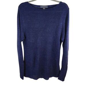 Banana Republic Sweater 100% Linen Knit Crew Neck Blue Lightweight Women's Large